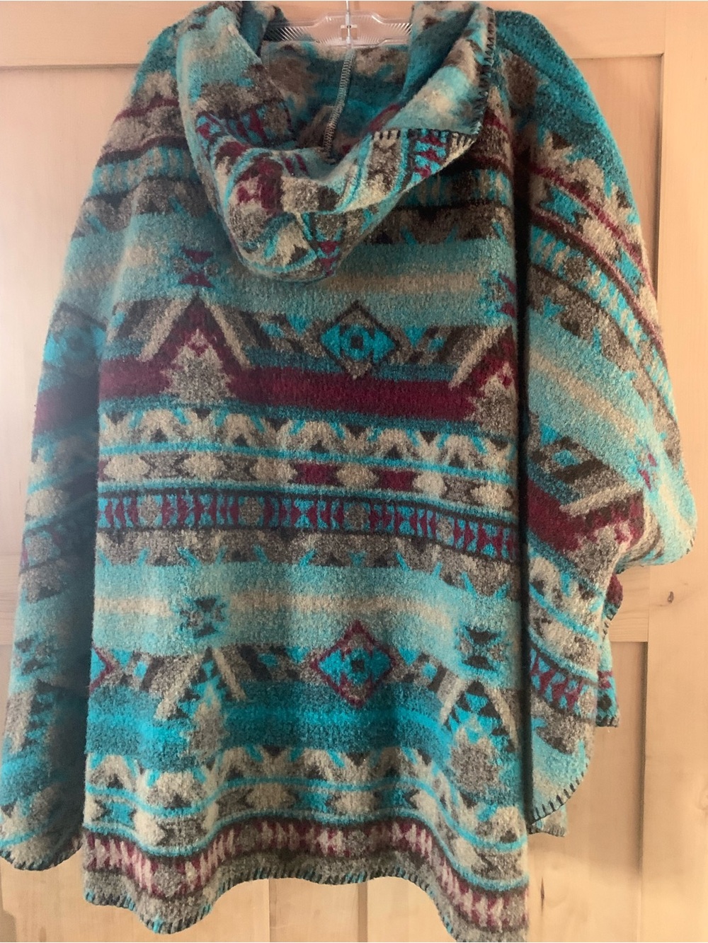 Vintage Bear Ridge Outfitters Turquoise Aztec-Patterned Hooded Poncho - Picture 2 of 6